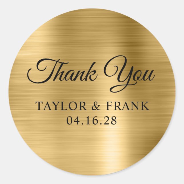 Gold Foil Wedding Vielen Dank Runder Aufkleber (Vorderseite)