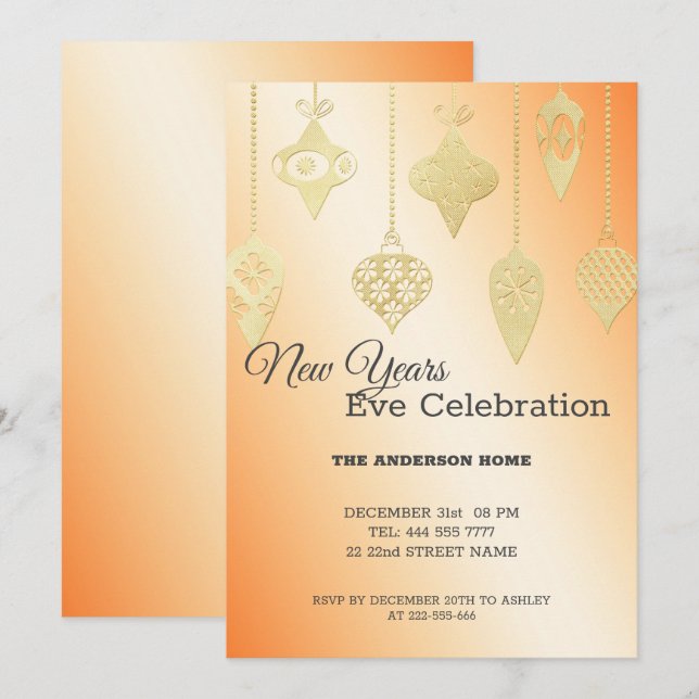 Gold Foil Weihnachtsbälle Einladung (Vorne/Hinten)