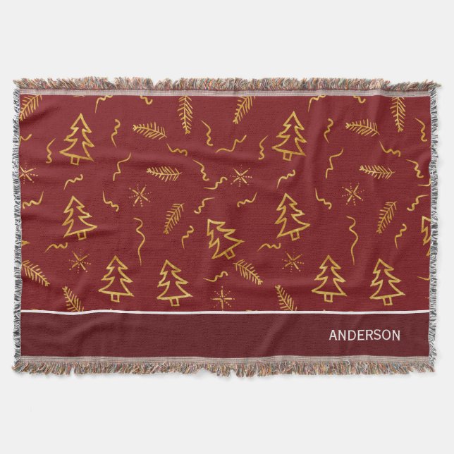 Gold Foil Weihnachtsbaum Muster Red Holiday Decke (Vorderseite)