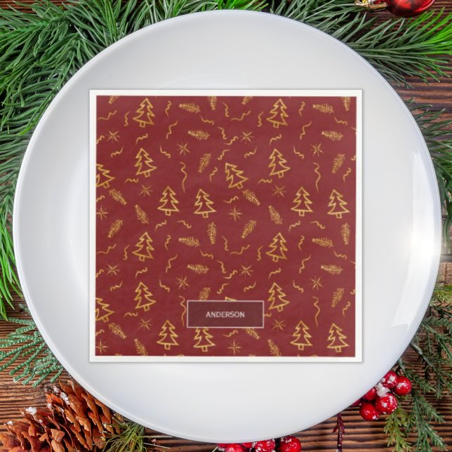 Gold Foil Weihnachtsbaum Muster Red Holiday Serviette (Von Creator hochgeladen)