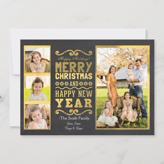 Gold Foil Weihnachtsfotokarte Feiertagskarte (Vorderseite)