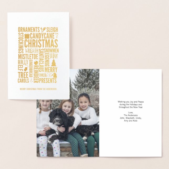 Gold Foil Weihnachtswörter Weihnachtsgrüße Karte (Anzeige)