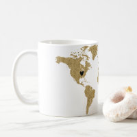 Gold Foil World Map Custom Moveable Heart Position