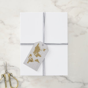 Gold Foil World Map Hochzeit in Urlaubsort Vielen  Geschenkanhänger