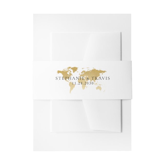 Gold Foil World Map Reiseziel Einladungsbanderole (Vorderseite Beispiel)
