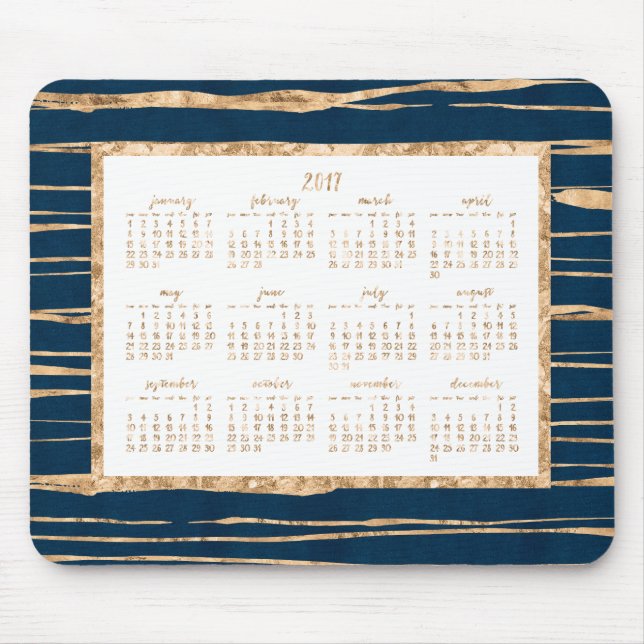 Gold Foil Yearly Calendar 2017 Mouse Pads Blau Mousepad (Vorne)