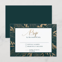 Gold Foliage Border Forest Green RSVP Karte