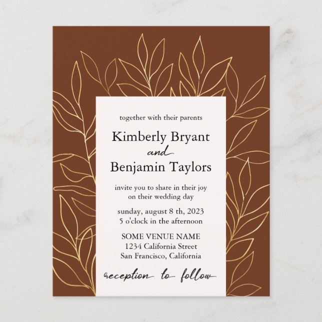 Gold Foliage Luxury Terracotta Hochzeit Einladung Flyer (Vorne)