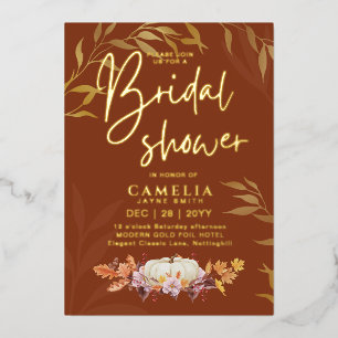 GOLD-FOLIE Herbst-Pumpkin HOCHZEITSPAATY QR-Code Folieneinladung