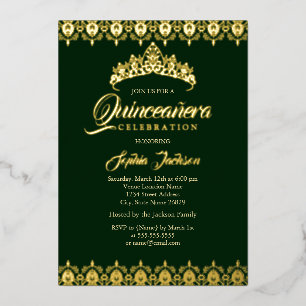 Gold-Folie Tiara Emerald Quinceanera Folieneinladung