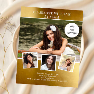 Gold Foto Collage Geburtstagseinladung
