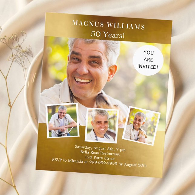Gold Foto Collage Geburtstagseinladung (Von Creator hochgeladen)
