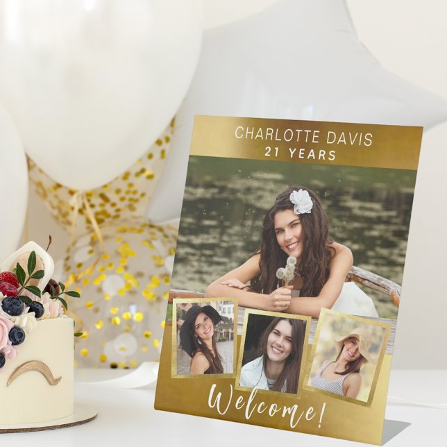 Gold Foto Collage Geburtstagsfeier willkommen Sockelschild (Von Creator hochgeladen)