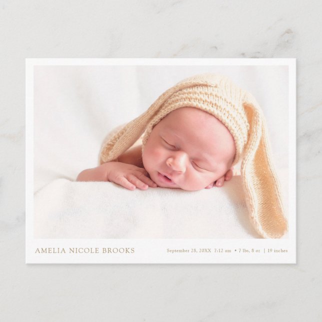 Gold Foto New Baby Boy Girl Geburtserklärung Postkarte (Vorderseite)