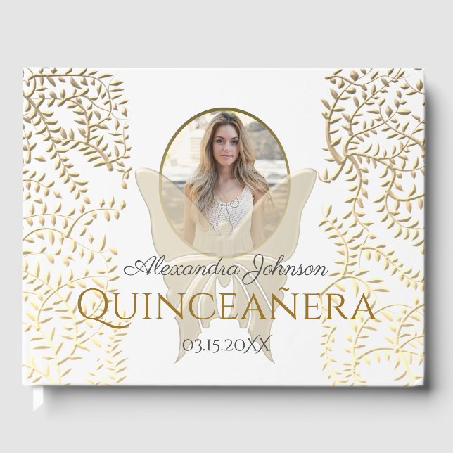 Gold Foto Quinceanera Geburtstag Gästebuch (Vorderseite)