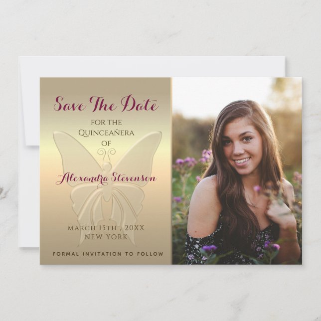 Gold Foto Quinceanera Save The Date (Vorderseite)