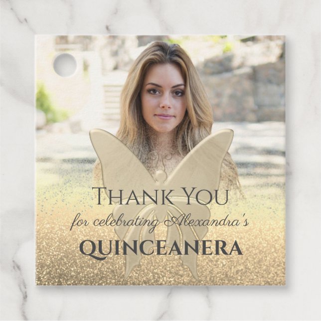 Gold Foto Quinceanera Vielen Dank Geschenkanhänger (Vorderseite)