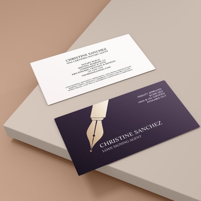 GOLD FOUNTAIN PEN ÖFFENTLICHES NOTARY SINGNING AGE VISITENKARTE (Fountain pen themed business card for notary agent public notary attorney )