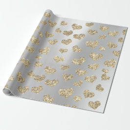 Gold Foxier Hearts Confetti Metallic Silver Sparkl Geschenkpapier