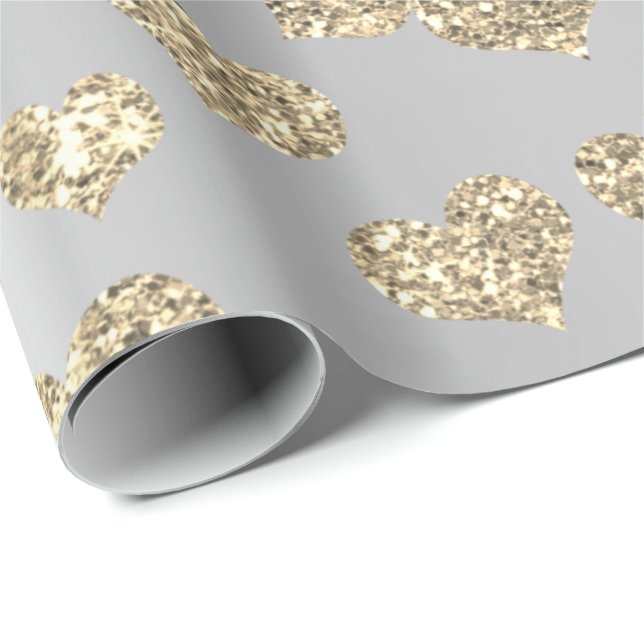 Gold Foxier Hearts Confetti Metallic Silver Sparkl Geschenkpapier (Rolleneckpunkt)