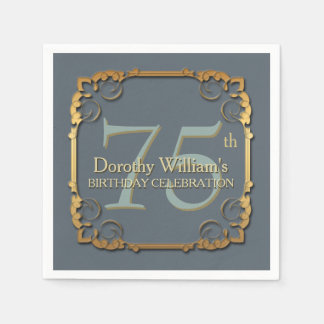 Gold Frame 75. Geburtstag Feier Papier Servietten
