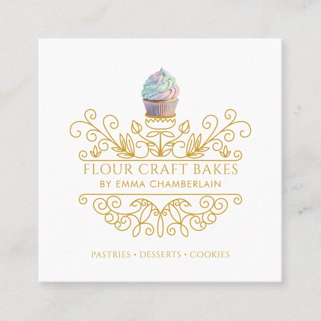 Gold Frame Bakery Baker's Logo Carte de visite (Devant)