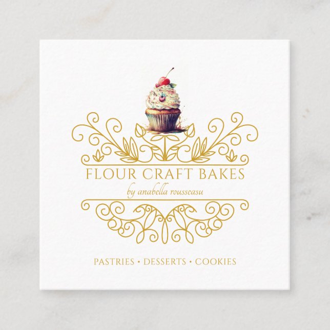 Gold Frame Bakery Baker's Logo Carte de visite (Devant)