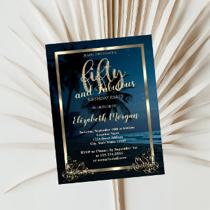 Gold Frame Beach Sunset 50. Geburtstagsparty Einladung