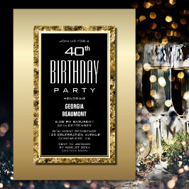 Gold Frame Black 40. Geburtstag Party Einladung