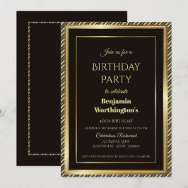 Gold Frame Black 40. Geburtstag Party Einladung