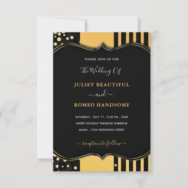 Gold Frame Black Modern Wedding Einladungskarte (Vorderseite)