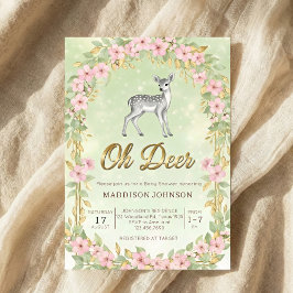 gold frame flower deer baby shower einladung