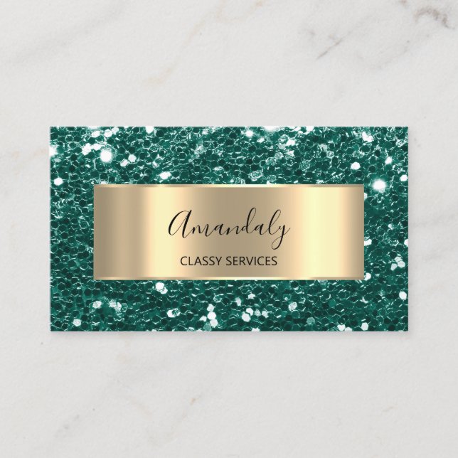 Gold Frame Glitzer QR-Logo-Woodland Green Bu Visitenkarte (Vorderseite)
