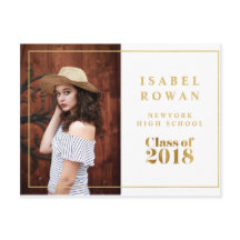 Gold Frame Graduation 2018 Photo Invitation Blanc