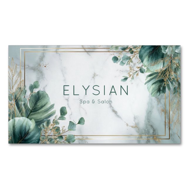 Gold Frame Marble Green Eucalyptus Botanical Magnetische Visitenkarte (Vorderseite)