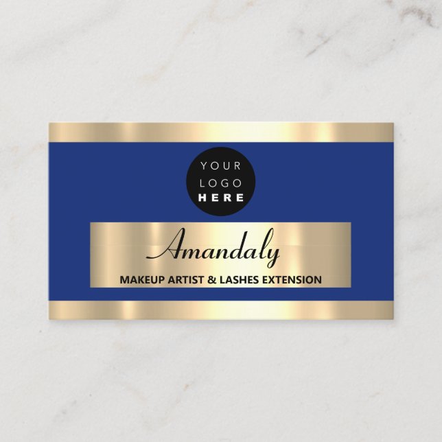 Gold Frame Mode Beautique Shop Blue Navy Visitenkarte (Vorderseite)