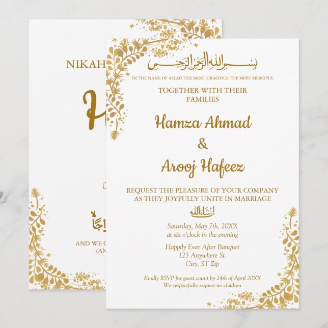 Gold Frame muslimische islamische Moderne Nikah Einladung (Vorne/Hinten)