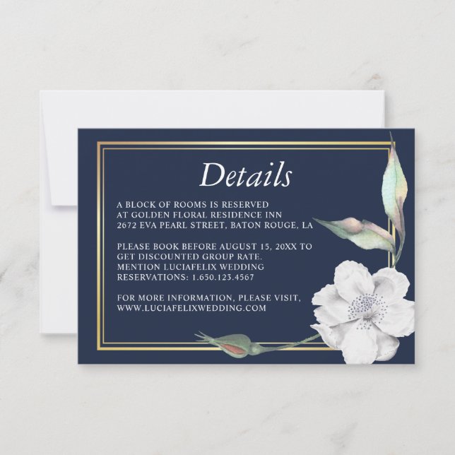 Gold Frame Navy Blue Rose Mariage carte de détail (Devant)