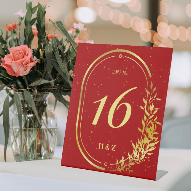 Gold Frame Red Wedding Table Number Sockelschild (Von Creator hochgeladen)