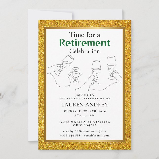 Gold Frame Retirement Celebration Invitation (Devant)