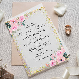 Gold Frame Rosa Floral Nuestra Boda Spanisch
