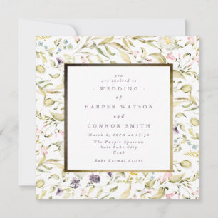 Gold Frame Spring Boho Wildblume Pampas Wedding Einladung