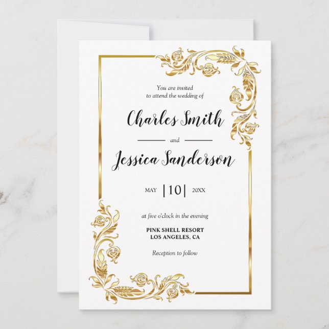 Gold Frame Wedding Invitation (Devant)