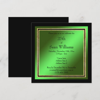 Gold Frames Green & Black Man's Birthday Einladung