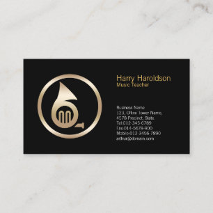 Gold French Horn Icon Music Teacher Business Card Visitenkarte