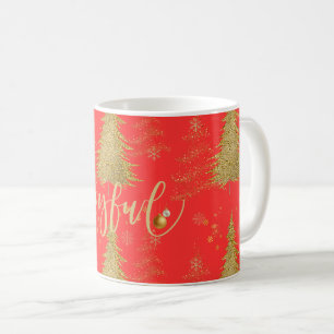 Gold FREUDIG auf rotem Weihnachtsetikett Kaffeetasse