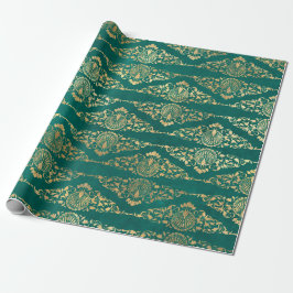 Gold-Friedhöfe und Filigree auf Grün Geschenkpapier