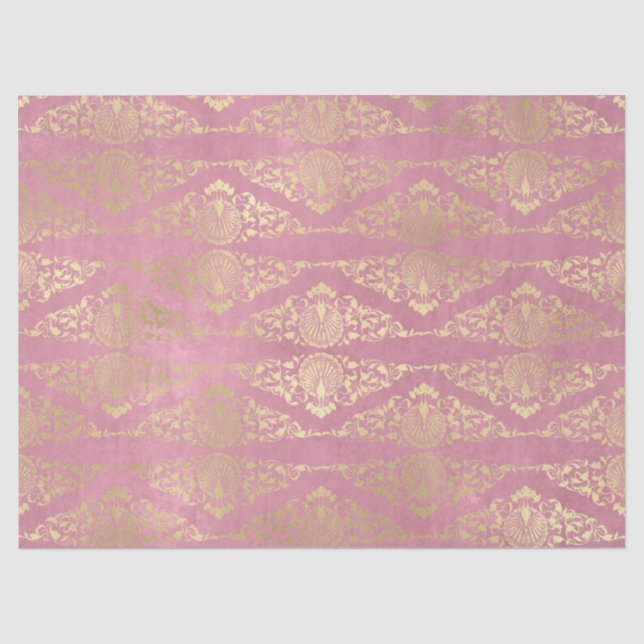 Gold-Friedhöfe und Filigree auf rosa Dekoupage Seidenpapier (Vorderseite)