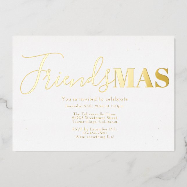 Gold Friendsmas Christmas Folieneinladung (Vorderseite)