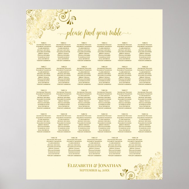 Gold Frills 29 Table Wedding Seating Chart Cream Poster (Vorne)